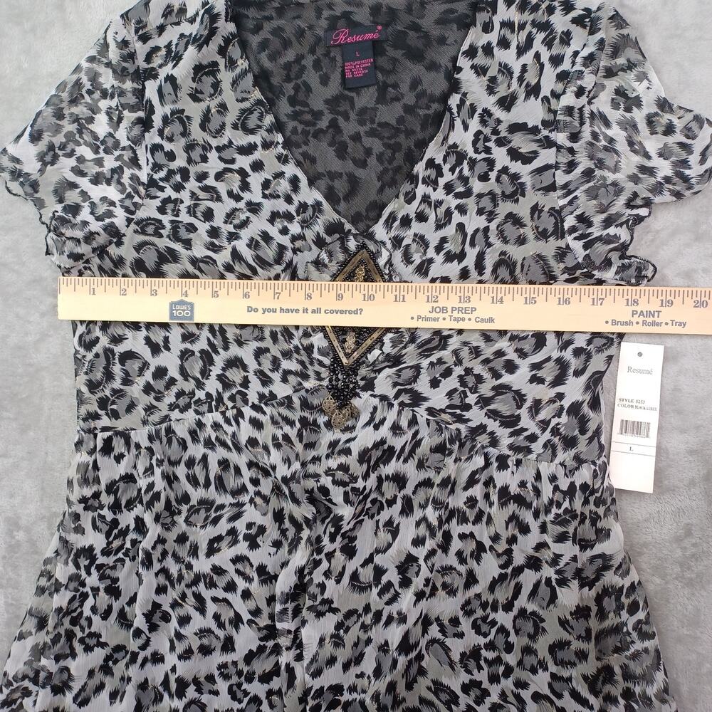 Vintage Resume Y2K Babydoll Top Size L Whimsigoth Animal Print Dark Fairy Indie - Picture 11 of 12
